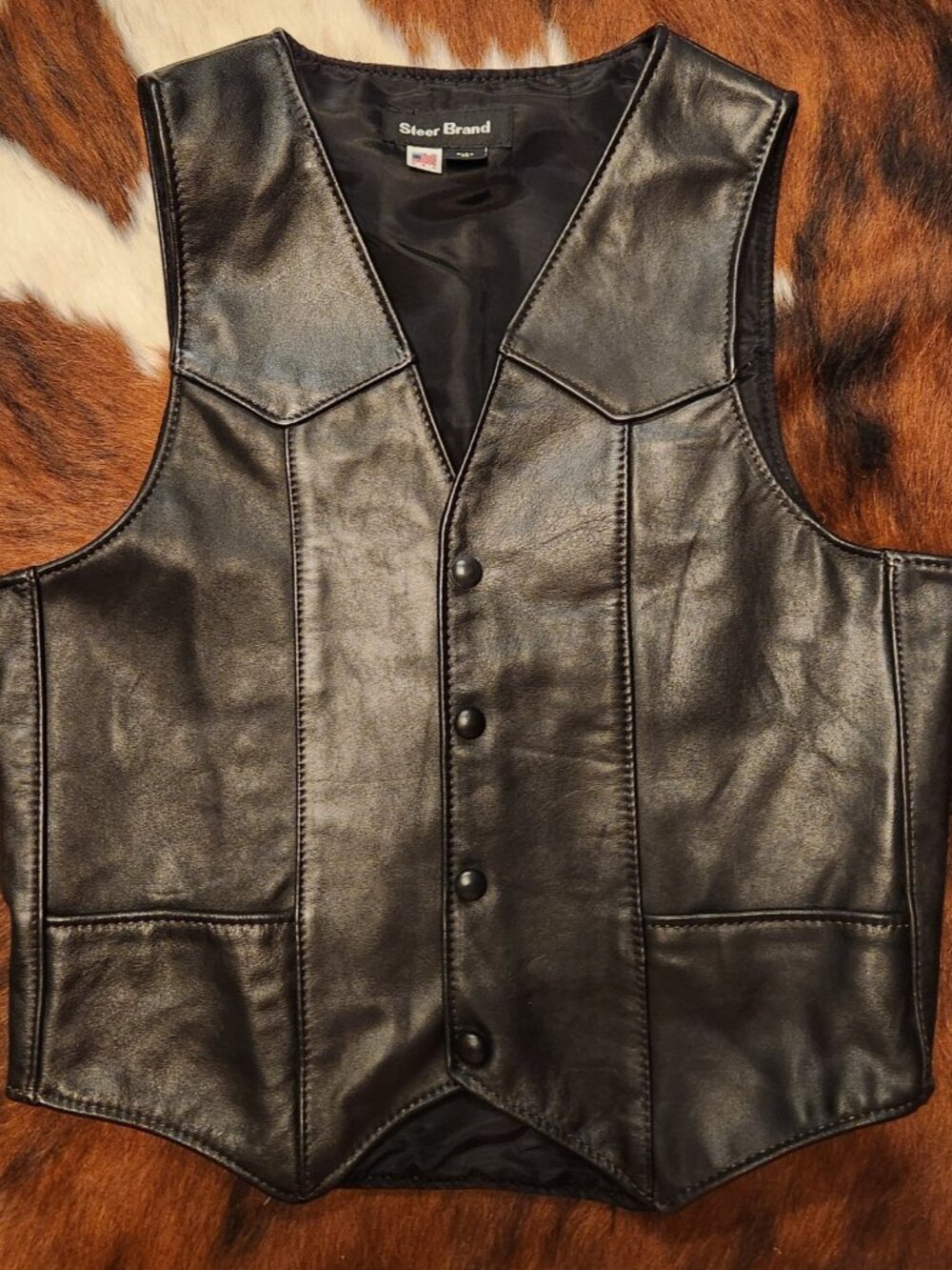 Steer Brand Black Leather Vest USA Made Men Medium Excellent